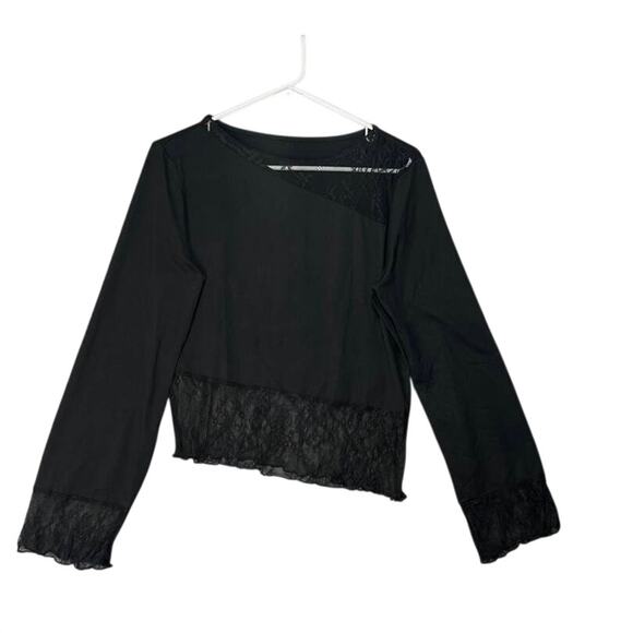 Other Tops - Women Sheer Lace Sexy Long Sleeve Asymmetrical Hem Mesh Top Gothic Sz S Grunge